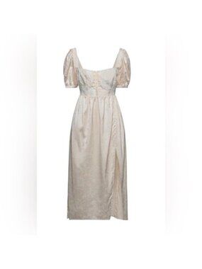For Love & Lemons Cream Square Neck Wedding Dress Puff Sleeve Brocade Cottage